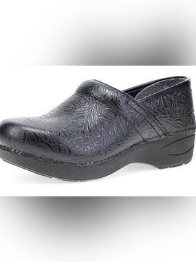 Dansko Black Embossed Leather Slip-On Clogs